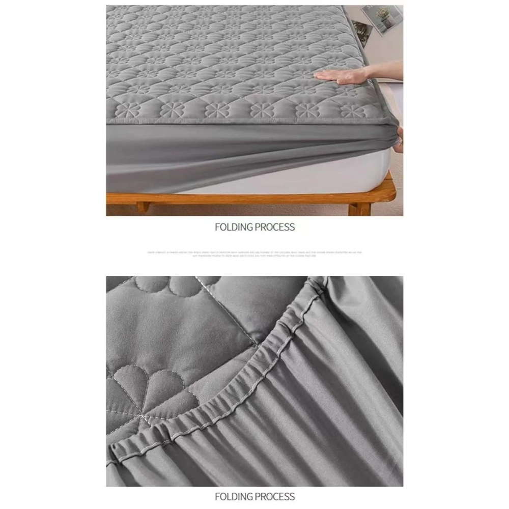 Mattress Cover Floral Gray Waterproof Quilted Fitted Bed Sheet 100Cm X 200Cm