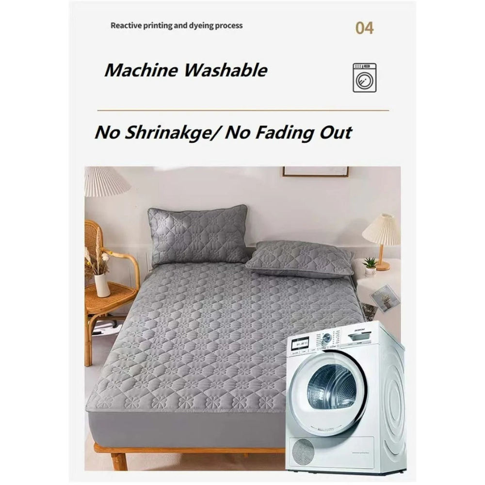 Mattress Cover Floral Gray King Size Waterproof Quilted Fitted Bed Sheet For