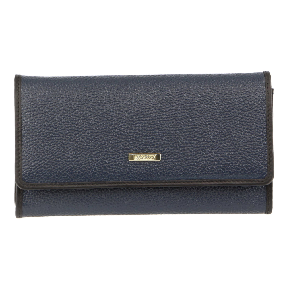 Morrissey Italian Structured Leather Flap Over Ladies Wallet Navy