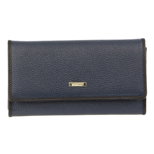 Morrissey Italian Structured Leather Flap Over Ladies Wallet Navy