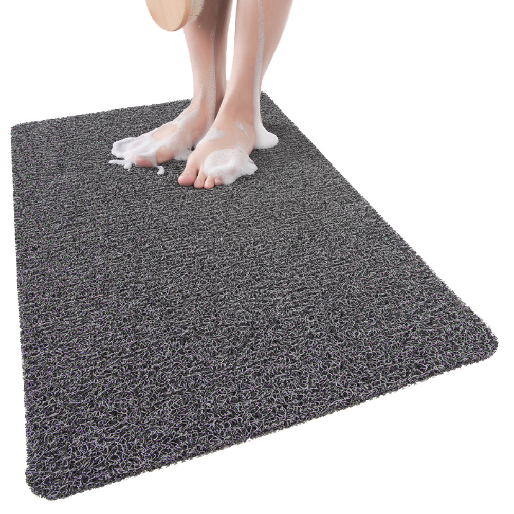 Black Non Slip Loofah Style Bathroom Mat Quick Dry And Soft 40 X 60Cm