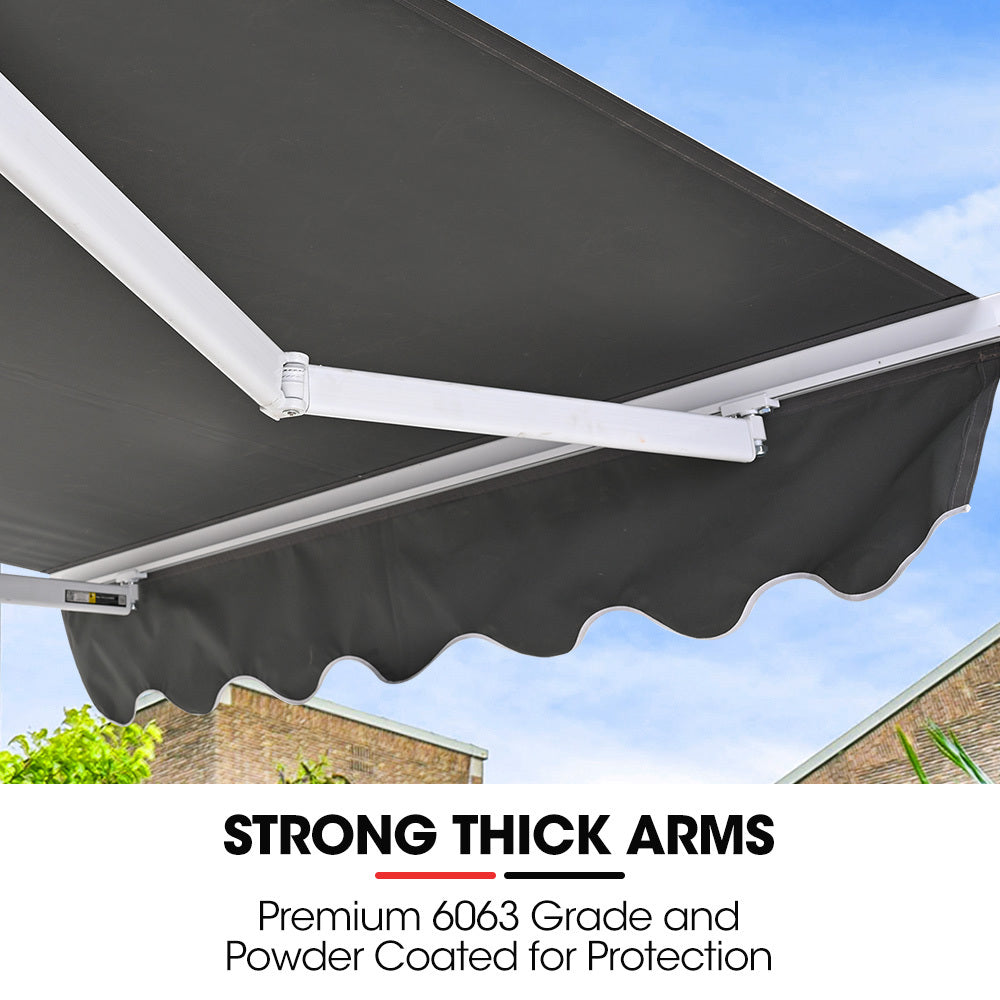 Shade Shield 2 X 1.5M Retractable Grey Folding Arm Awning Powder Coated 6063 Aluminium With Hand Crank For Outdoor Patio
