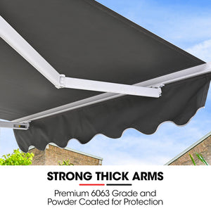 Shade Shield 2 X 1.5M Retractable Grey Folding Arm Awning Powder Coated 6063 Aluminium With Hand Crank For Outdoor Patio