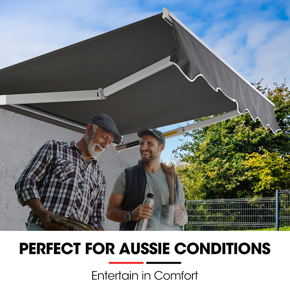 Shade Shield 2 X 1.5M Retractable Grey Folding Arm Awning Powder Coated 6063 Aluminium With Hand Crank For Outdoor Patio