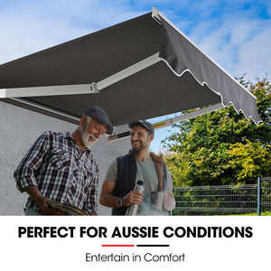 Shade Shield 2 X 1.5M Retractable Grey Folding Arm Awning Powder Coated 6063 Aluminium With Hand Crank For Outdoor Patio