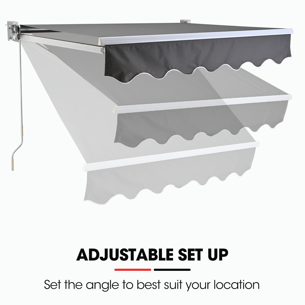 Shade Shield 2 X 1.5M Retractable Grey Folding Arm Awning Powder Coated 6063 Aluminium With Hand Crank For Outdoor Patio