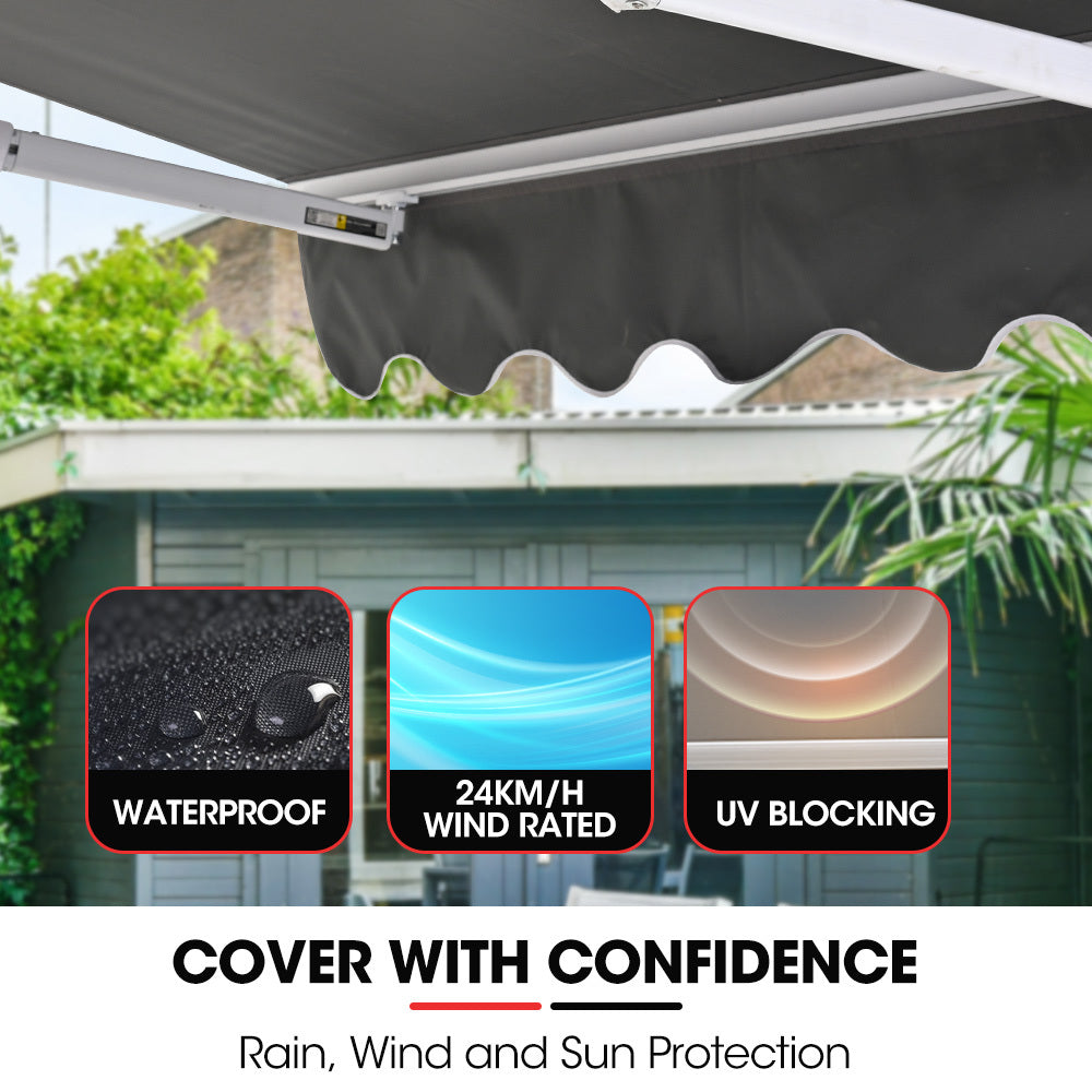 Shade Shield 3X2.5M Retractable Folding Arm Awning Powder Coated 6063 Aluminium With Hand Crank For Outdoor Patio