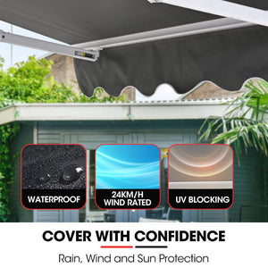 Shade Shield 3X2.5M Retractable Folding Arm Awning Powder Coated 6063 Aluminium With Hand Crank For Outdoor Patio