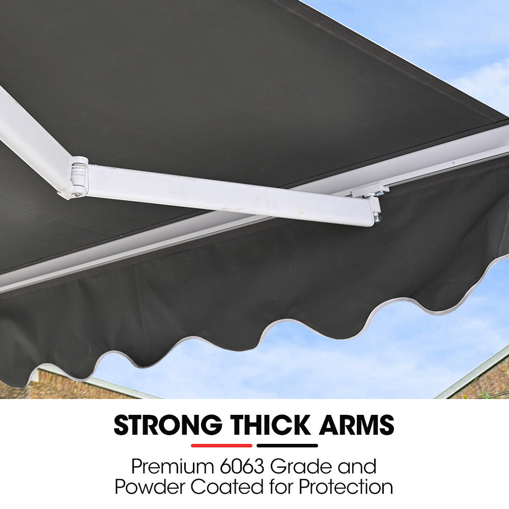 Shade Shield 3X2.5M Retractable Folding Arm Awning Powder Coated 6063 Aluminium With Hand Crank For Outdoor Patio