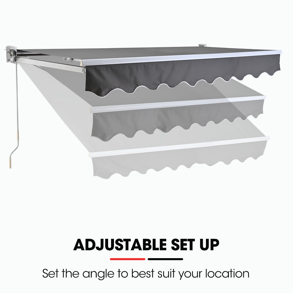 Shade Shield 3X2.5M Retractable Folding Arm Awning Powder Coated 6063 Aluminium With Hand Crank For Outdoor Patio