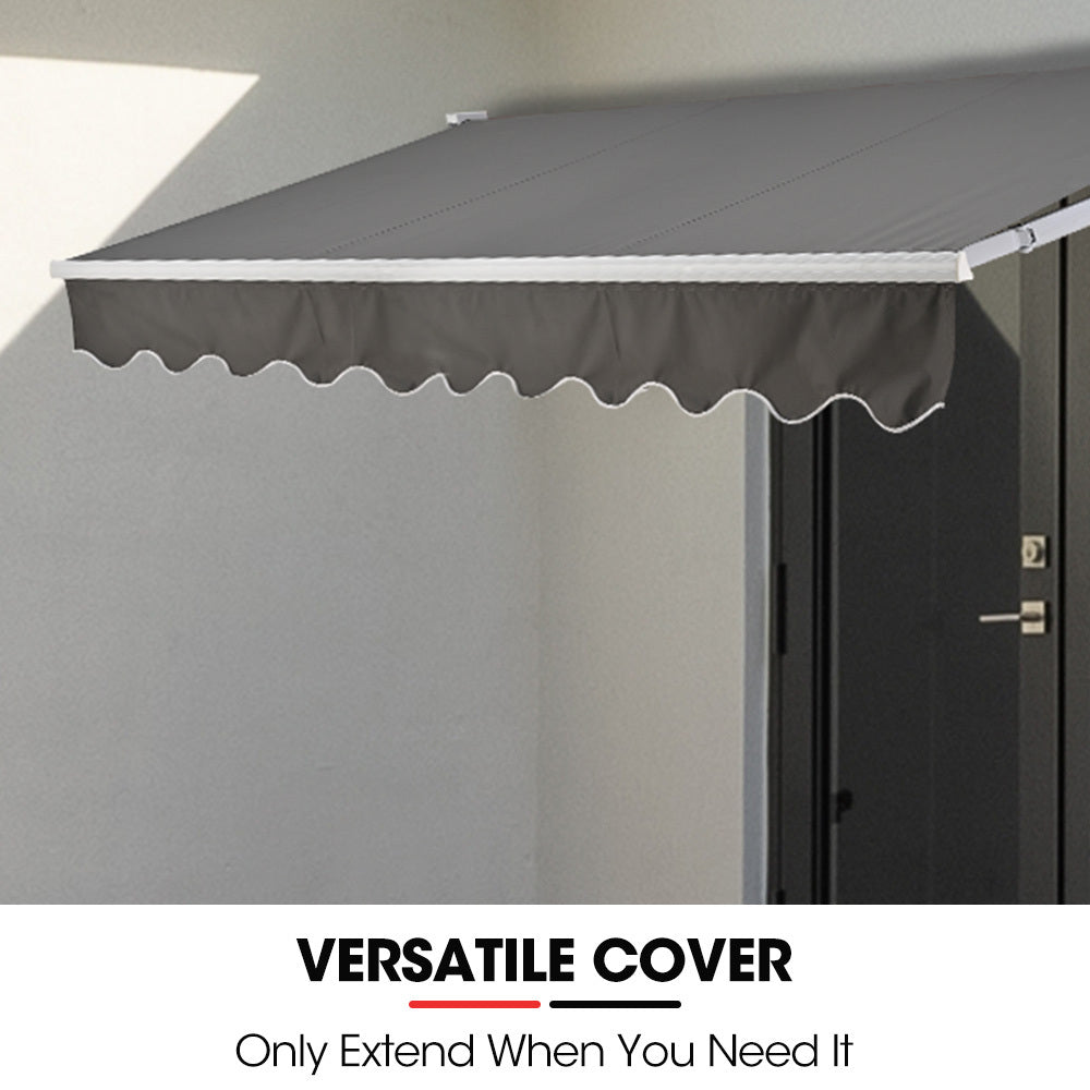 Shade Shield 3X2.5M Retractable Folding Arm Awning Powder Coated 6063 Aluminium With Hand Crank For Outdoor Patio