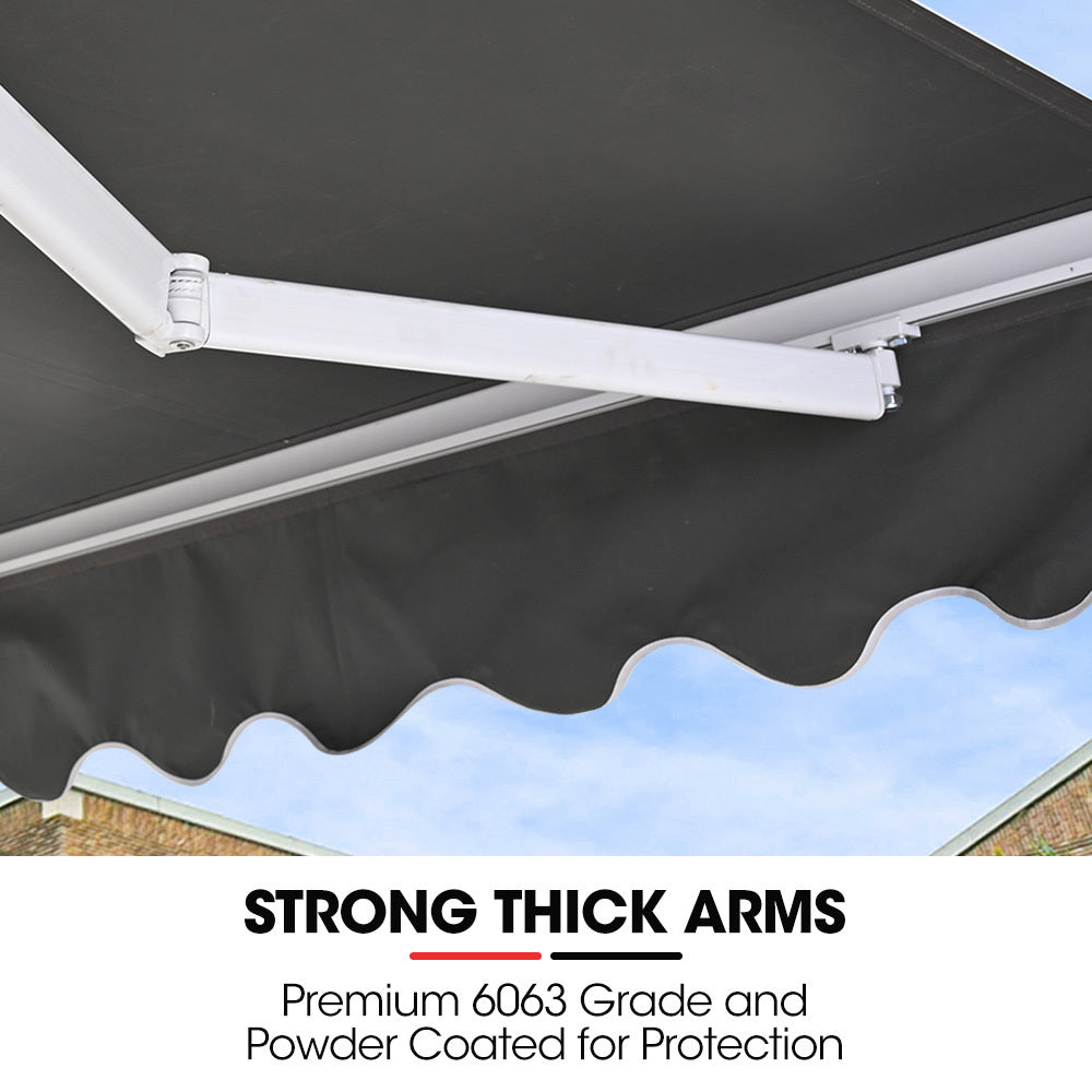 Shade Shield 4X2.5M Retractable Folding Arm Awning Powder Coated 6063 Aluminium With Hand Crank For Outdoor Patio