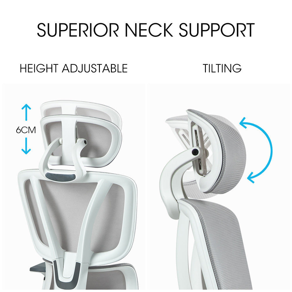 Fortia Ergonomic Office Desk Chair Coolmesh Fabric Lumbar Support Headrest Armrest And Recline White Mesh/Grey Frame