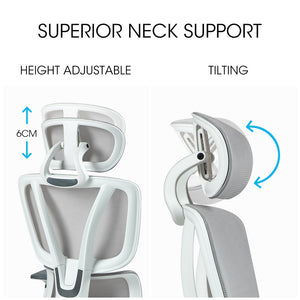Fortia Ergonomic Office Desk Chair Coolmesh Fabric Lumbar Support Headrest Armrest And Recline White Mesh/Grey Frame