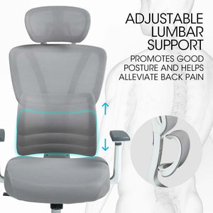 Fortia Ergonomic Office Desk Chair Coolmesh Fabric Lumbar Support Headrest Armrest And Recline White Mesh/Grey Frame