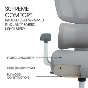 Fortia Ergonomic Office Desk Chair Coolmesh Fabric Lumbar Support Headrest Armrest And Recline White Mesh/Grey Frame