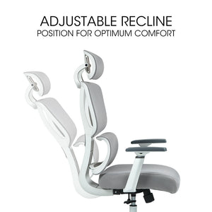 Fortia Ergonomic Office Desk Chair Coolmesh Fabric Lumbar Support Headrest Armrest And Recline White Mesh/Grey Frame