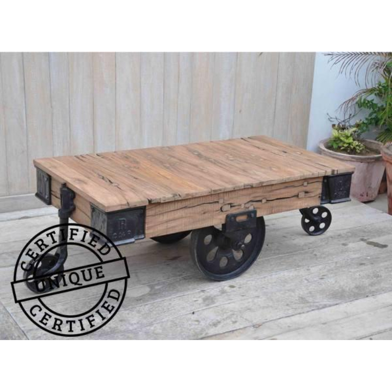 Old Railway Sleeper Industrial Cart Coffee Table