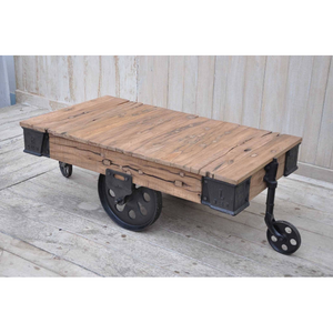 Old Railway Sleeper Industrial Cart Coffee Table