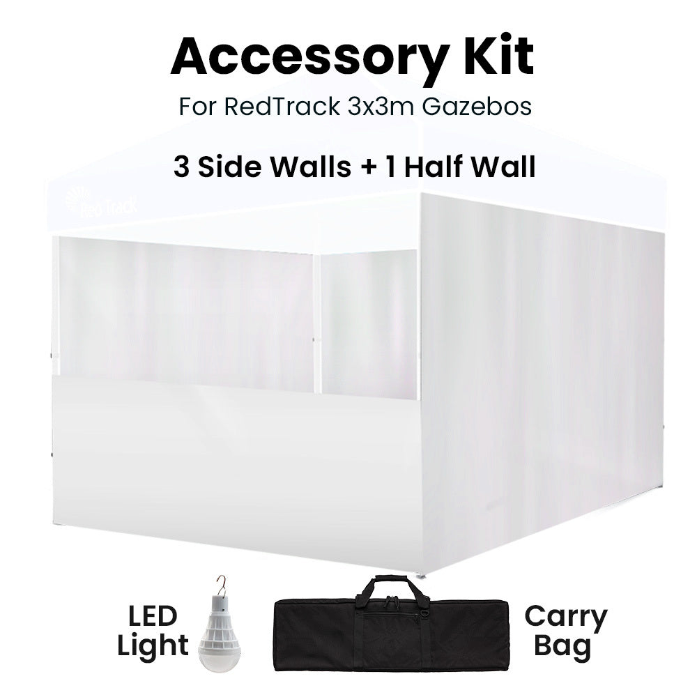 Red Track Accessory Pack For 3X3m White Gazebo Includes Walls Carry Bag Rechargeable Usb Lamp