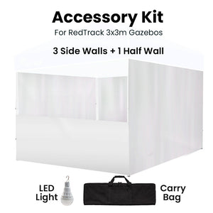 Red Track Accessory Pack For 3X3m White Gazebo Includes Walls Carry Bag Rechargeable Usb Lamp