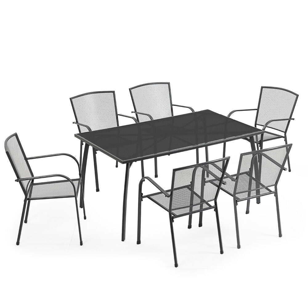 Fortia 7Pc Outdoor Dining Furniture Setting Table And Chairs Outside With E Coating