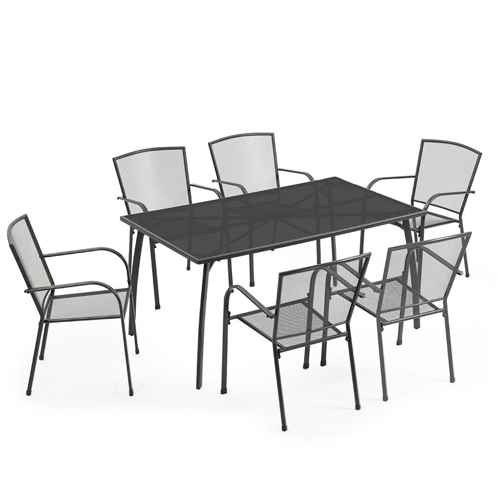 Fortia 7Pc Outdoor Dining Furniture Setting Table And Chairs Outside With E Coating