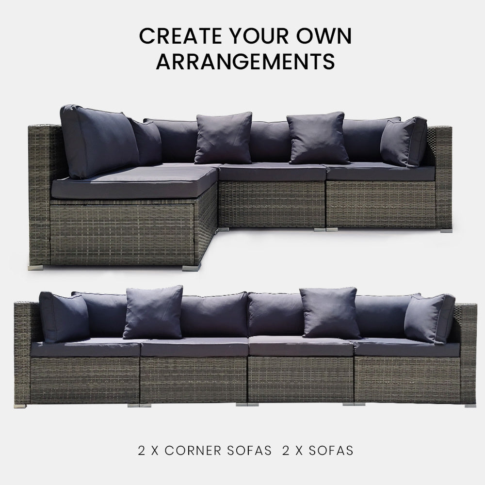 Rattan 4 Seater Modular Outdoor Lounge Sofa Setting Grey