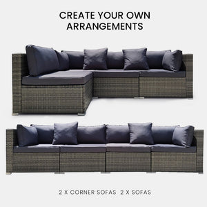 Rattan 4 Seater Modular Outdoor Lounge Sofa Setting Grey