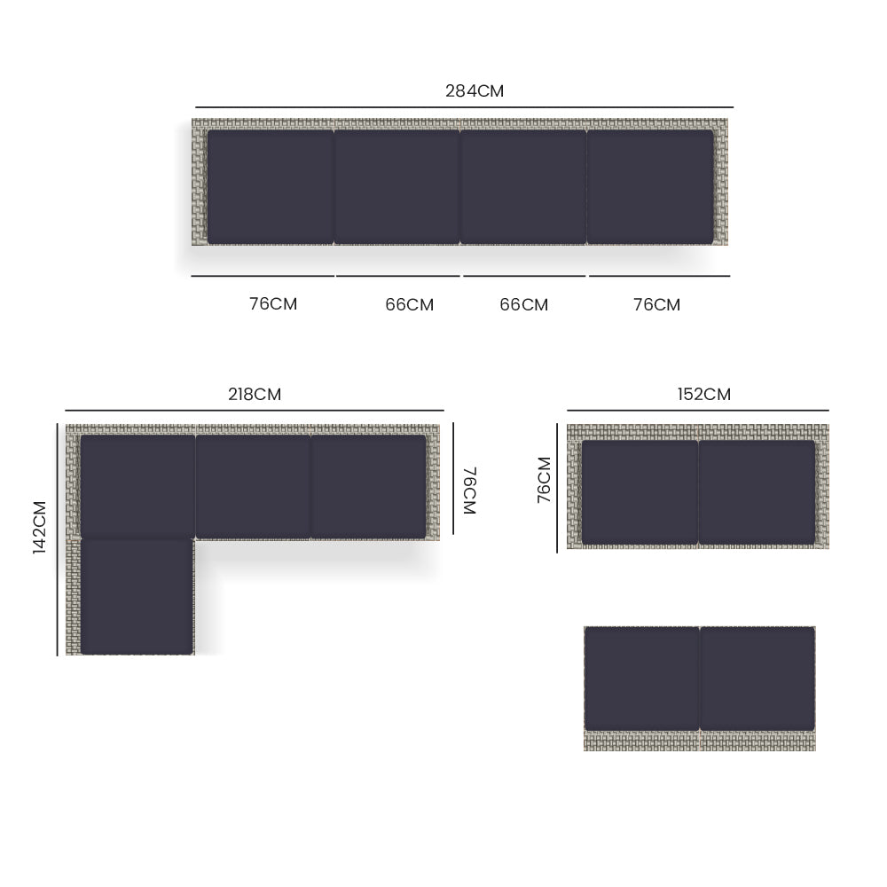 Rattan 4 Seater Modular Outdoor Lounge Sofa Setting Grey