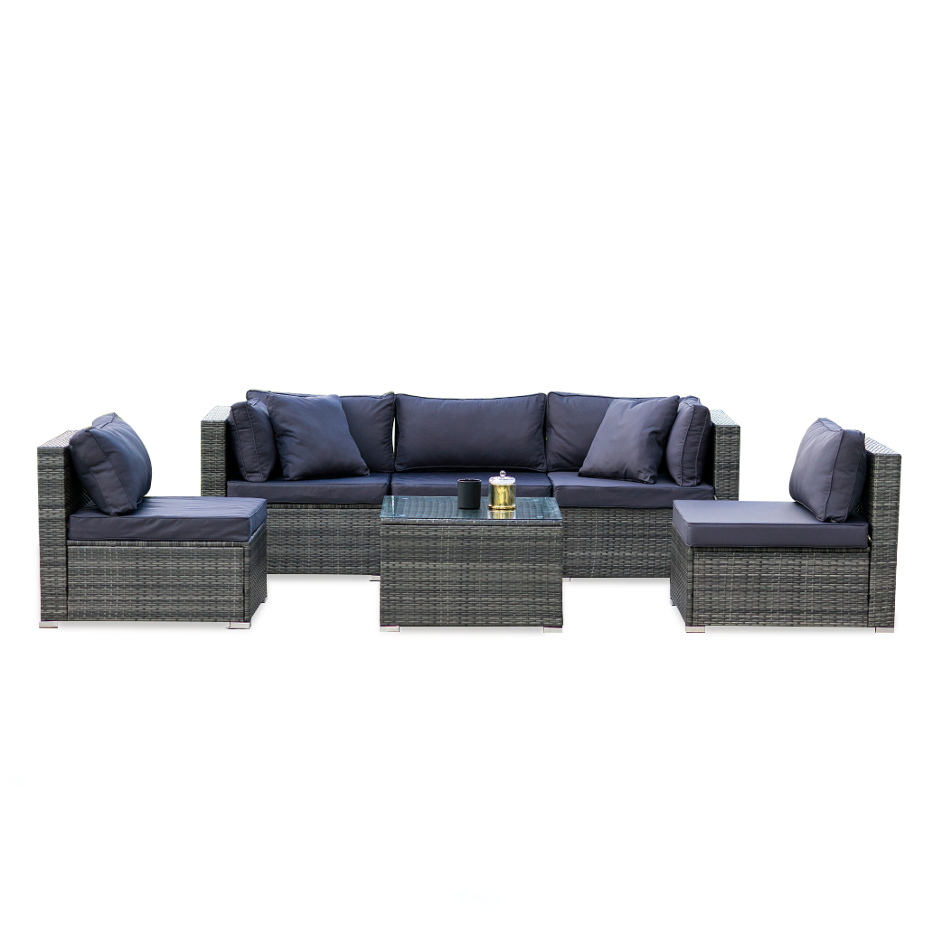 Rattan 5 Seater Modular Outdoor Lounge Setting With Coffee Table Grey