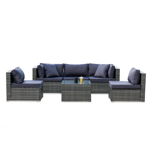 Rattan 5 Seater Modular Outdoor Lounge Setting With Coffee Table Grey