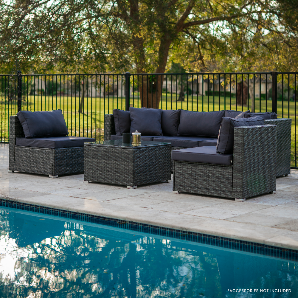 Rattan 5 Seater Modular Outdoor Lounge Setting With Coffee Table Grey