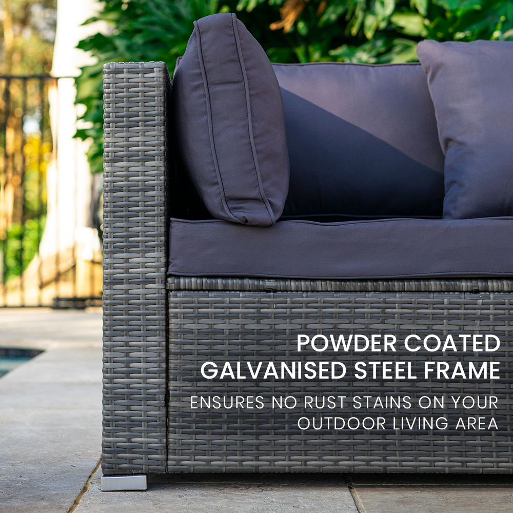 Rattan 5 Seater Modular Outdoor Lounge Setting With Coffee Table Grey
