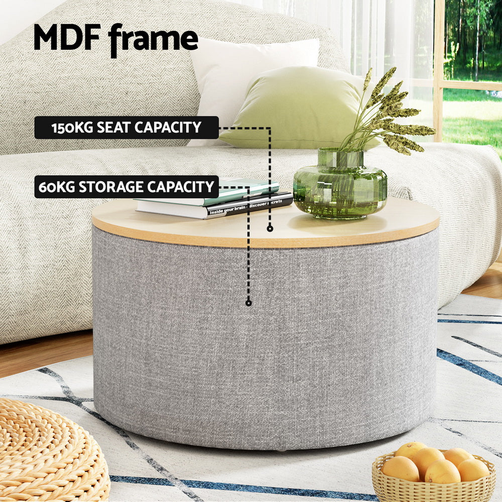 Artiss Storage Blanket Box 60Cm Linen Round Grey