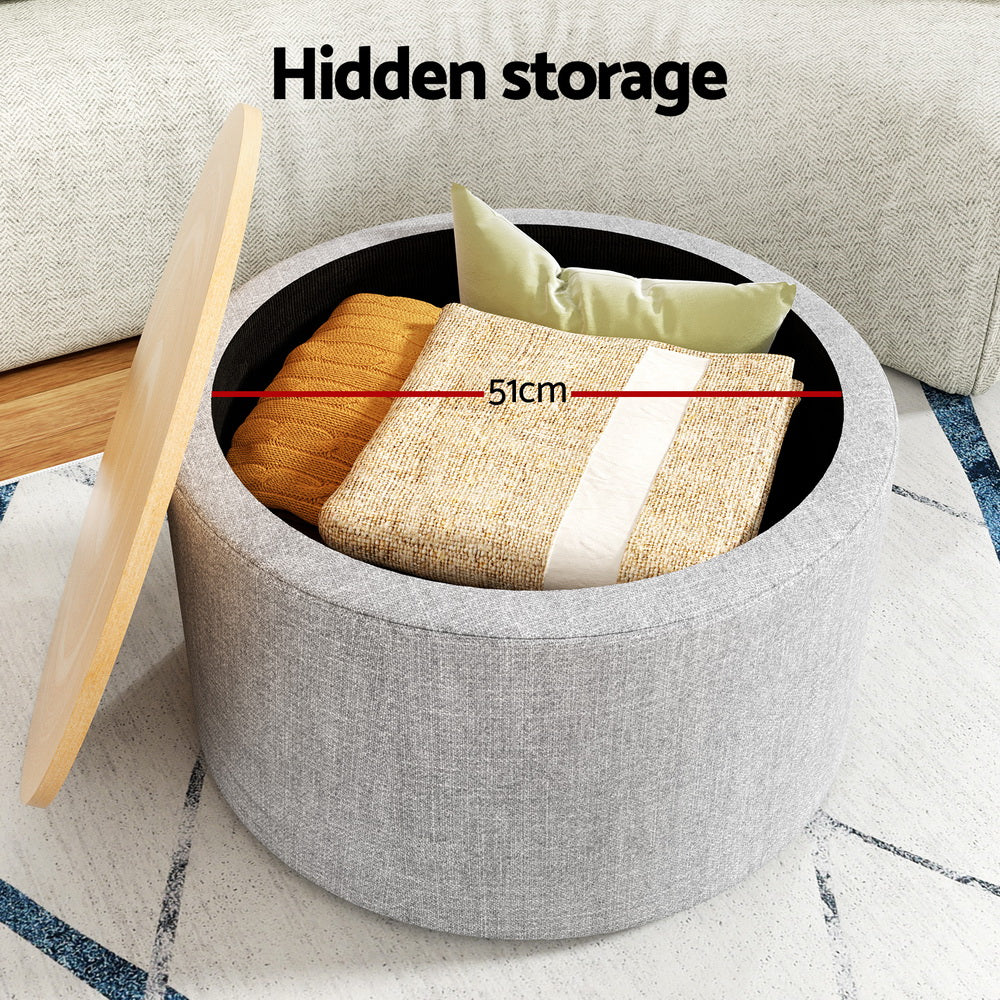 Artiss Storage Blanket Box 60Cm Linen Round Grey