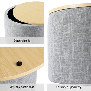 Artiss Storage Blanket Box 60Cm Linen Round Grey