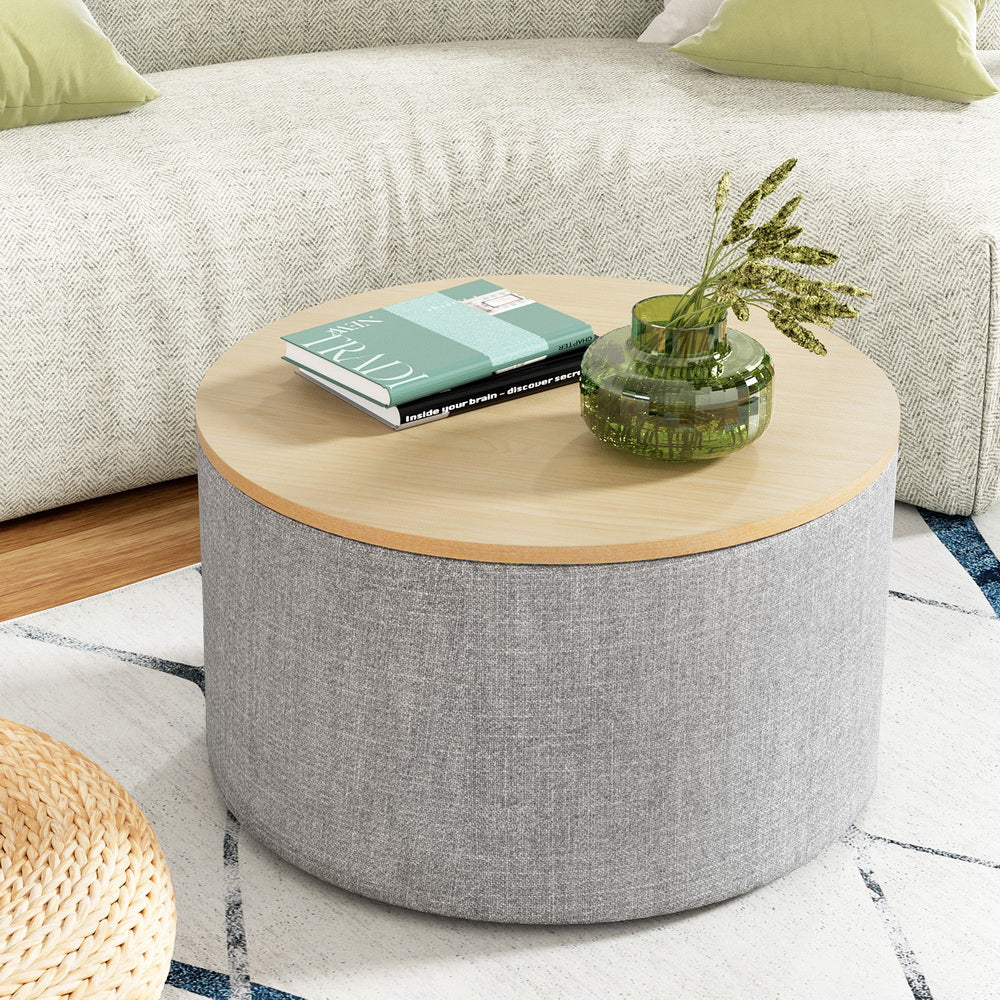 Artiss Storage Blanket Box 60Cm Linen Round Grey