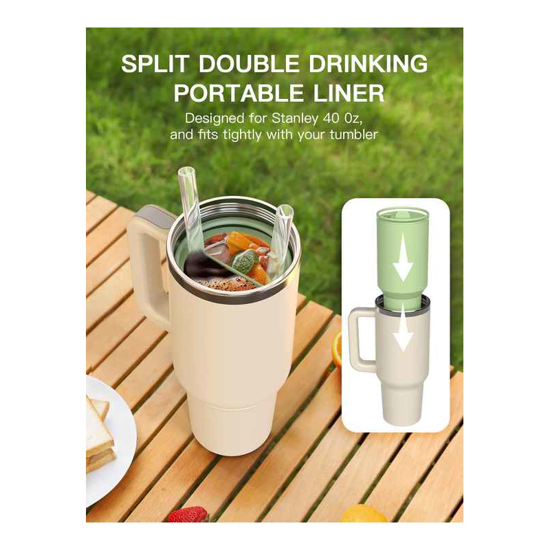 Green 40Oz Silicone Dual Chamber Cup Separator Food Grade Drink Divider Cold Mug With Separate Compartments Bpa Free Lin