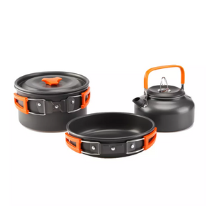 Outdoor Aluminum Pot And Teapot Bowl Chopsticks Set 2-3 People Camping Cookware Combination Three-Piece