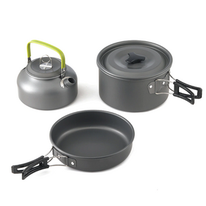 Outdoor Aluminum Pot And Teapot Bowl Chopsticks Set 2-3 People Camping Cookware Combination Three-Piece