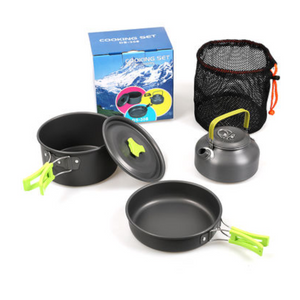 Outdoor Aluminum Pot And Teapot Bowl Chopsticks Set 2-3 People Camping Cookware Combination Three-Piece