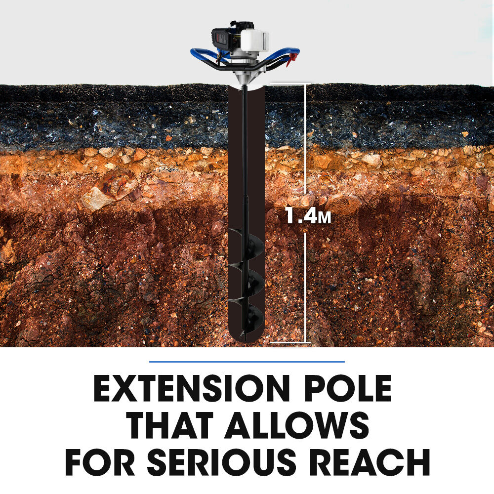 Powerblade Pd750 52Cc Stroke Petrol Post Hole Digger 200Mm Auger W/ 600Mm Extension Shaft