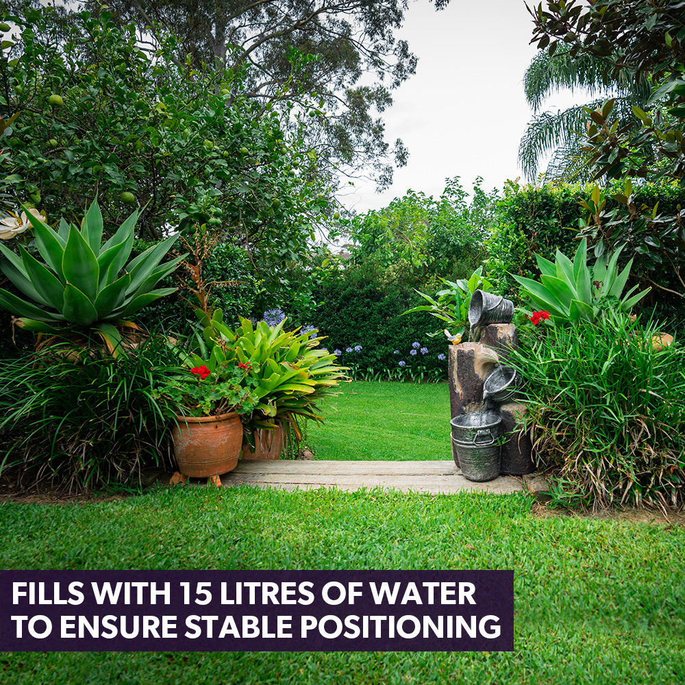 Protege Solar Powered Water Feature Fountain With Buckets Bird Led Lights