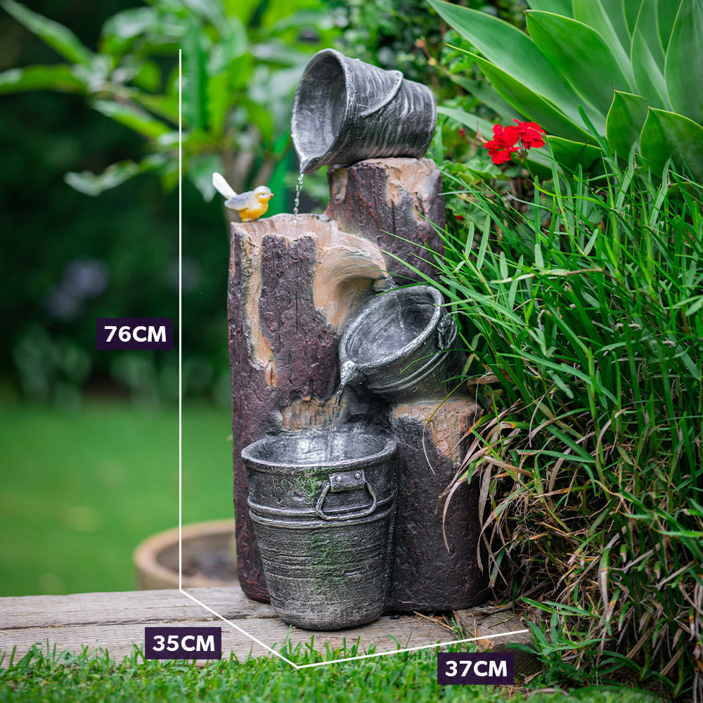 Protege Solar Powered Water Feature Fountain With Buckets Bird Led Lights