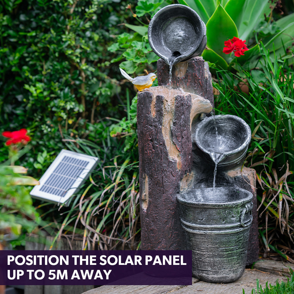 Protege Solar Powered Water Feature Fountain With Buckets Bird Led Lights
