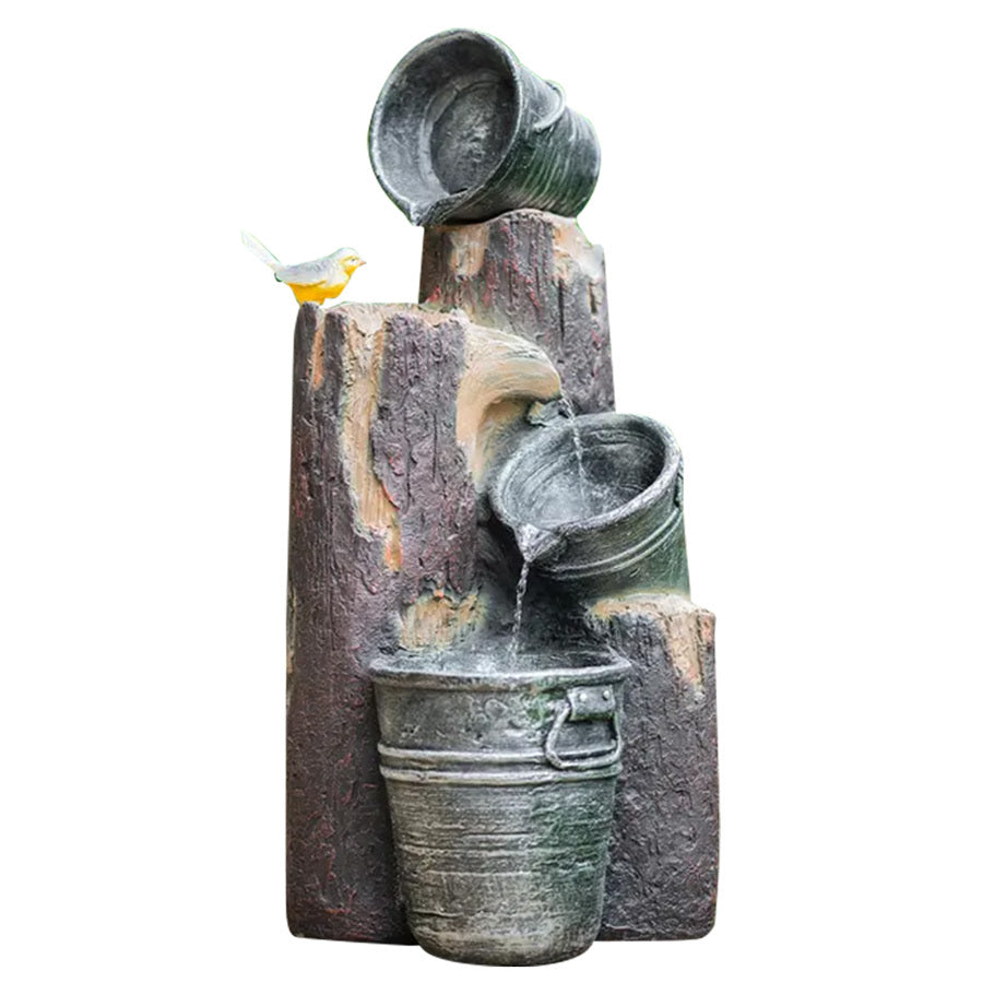 Protege Solar Powered Water Feature Fountain With Buckets Bird Led Lights