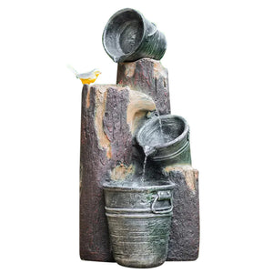 Protege Solar Powered Water Feature Fountain With Buckets Bird Led Lights