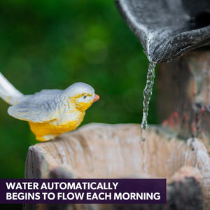 Protege Solar Powered Water Feature Fountain With Buckets Bird Led Lights