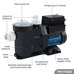 Protege Swimming Pool Spa Variable Speed Water Pump 1.5Hp 3 Speeds Quiet Economical For And